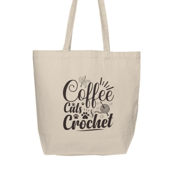 Coffee, Cats, & Crochet Custom Canvas Tote Bag - Picture 2 of 2